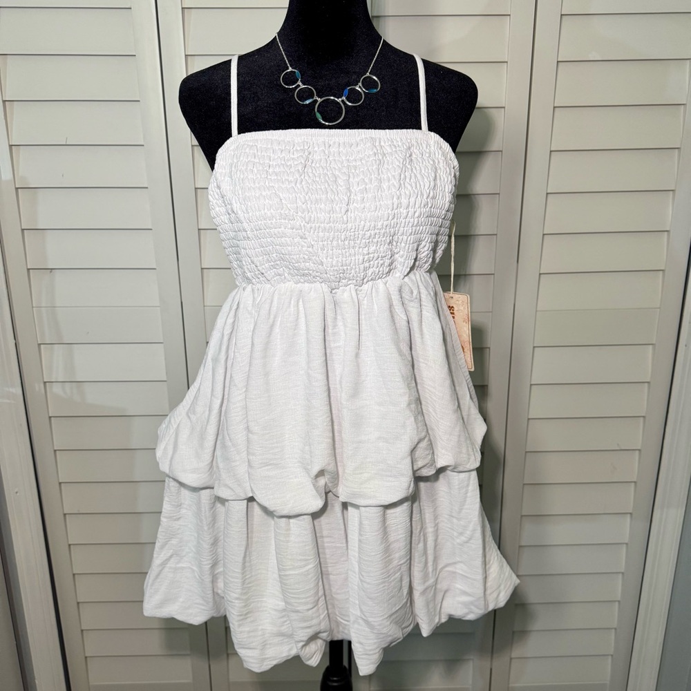 Sugarkiss Sweet Apparel White Tiered Bubble Mini Dress Size‎ L NWT